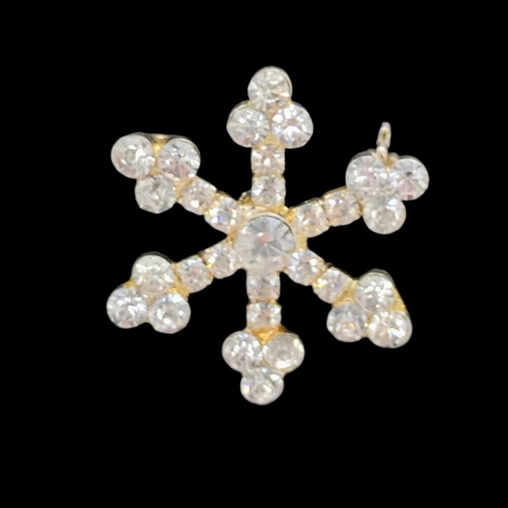 Vintage Super Sparkly Clear Rhinestone Snowflake Brooch Pin Prong Set 1"